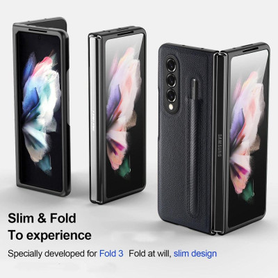 Ốp Lưng Cho Galaxy Z FOLD 6 / Z FOLD 5 / Z FOLD 4 Chống Sốc Bằng Da Có Ngăn Đựng Bút ( KHÔNG BAO GỒM BÚT )