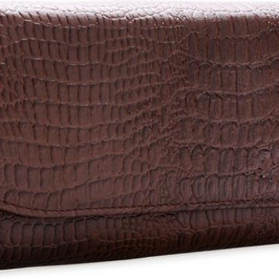 Ví nữ da bò vân cá sấu Huy Hoàng bấm nút màu nâu HT3110