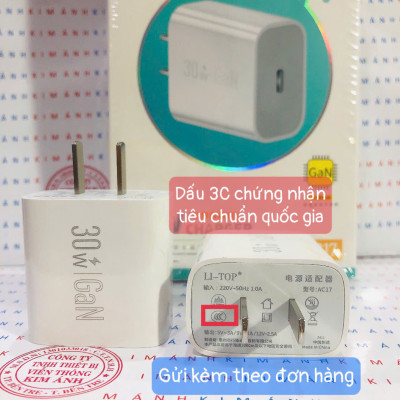 Củ sạc nhanh LI-TOP GaN AC17 công suất PD 30W có chứng nhận 3C tiêu chuẩn quốc gia, hàng chính hãng bảo hành 12 tháng