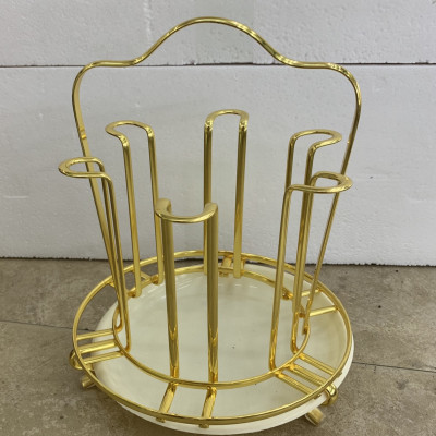 Giá úp cốc tròn INOX mạ vàng có khay nhựa hứng nước - ANTH337