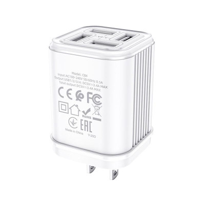 Củ sạc nhanh  C84 3.4A  4 cổng USB tiện lợi chống cháy nổ - Hàng Chính Hãng CS03 