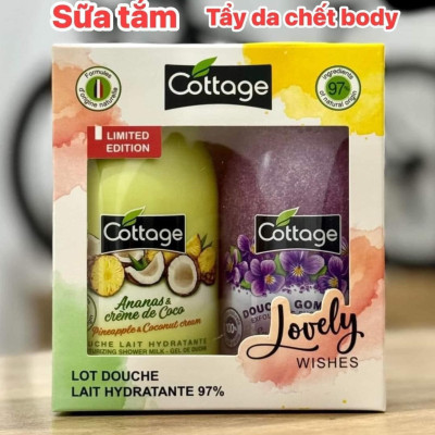 Set 2 chai sữa tắm + tdc Cottage dứa dừa và hoa tím
