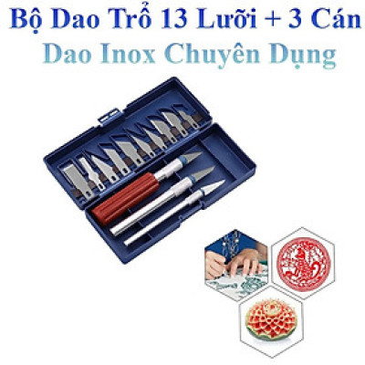 Comco 2 Bộ Dao Trổ 13 Lưỡi+ 3 Cán Dao Inox Chống Trơn Chuyên Dụng Khắc Tỉa Thủ Công