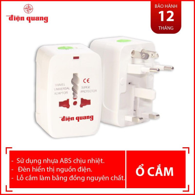 Ổ cắm du lịch Điện Quang ĐQ ESK TV01 -  Lỗ cắm chuẩn quốc tế, thích hợp mọi chân cắm. Nhỏ gọn, dễ mang theo. BH 12 tháng