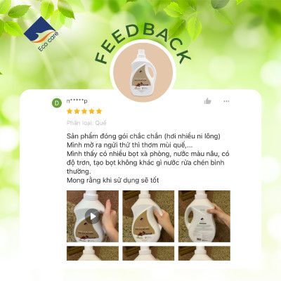 Nước rửa chén hữu cơ Bồ hòn Ecocare tinh dầu Quế 4000ml