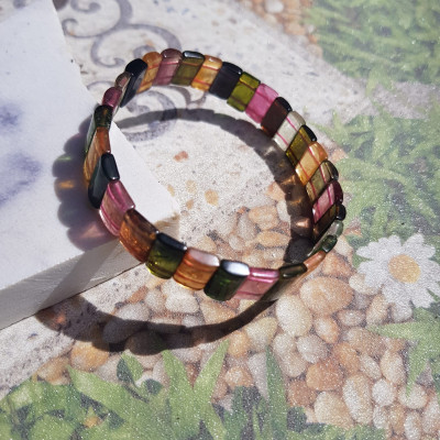 Vòng Tay Vip Đá Tourmaline Bản Khúc Chất liệu đá Tourmaline tự nhiên Vòng màu đa sắc bóng đều đẹp nữ tất cả các mệnh đeo tay may mắn tài lộc đẹp ạ