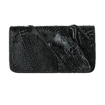 Ví nữ da cá sấu Huy Hoàng nhiều ngăn đầu cá sấu đan viền màu đen HC3730
