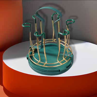 GIÁ KHAY ÚP LY CỐC KIM LOẠI MÀU VÀNG - XANH CỔ VỊT CÓ ĐĨA HỨNG NƯỚC CAO CẤP - ( TẶNG 1 SÉT 04 CỌ VỆ SINH VÒI ẤM NỘI ĐỊA NHẬT BẢN )