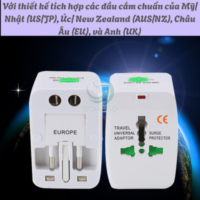  Bộ Chuyển Đổi Ổ Cắm Đa Năng Du Lịch 4 Trong 1 -Adapter Du Lịch Quốc Tế Có USB & Type-C  -Ổ Cắm Điện Đa Chuẩn Quốc Tế Có Bảo Vệ Dòng Điện- Hàng nhập khẩu