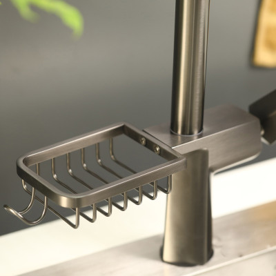 Vòi rửa nóng lạnh cao cấp dây rút xoay 360 đồng mạ PVD màu xám Juno sofa Teady VCCT-007 lux