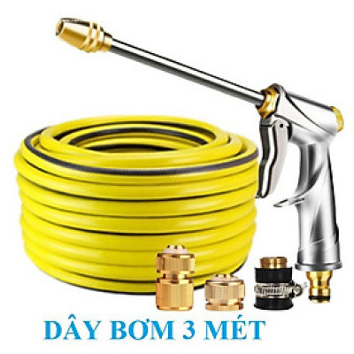 Bộ dây vòi xịt nước rửa xe,tưới cây .tăng áp 3 lần,loại 3m,5m 206701-2 đầu đồng,cút đồng,nối đ+ tặng túi đựng bút