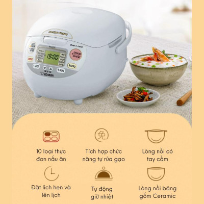 Nồi cơm điện tử Zojirushi 1L NS-ZAQ10-WZ, công suất 610W, sản xuất tại Nhật Bản, bảo hành 3 năm|HÀNG CHÍNH HÃNG