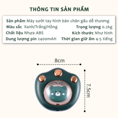 Máy Sưởi Mini Cầm Tay Máy Sưởi Cầm Tay Đa Chức Năng Thông Minh Nhỏ Gọn Bỏ Túi Hình Tay Mèo Giao Màu Ngẫu Nhiên