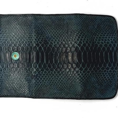 Ví nữ da trăn Huy Hoàng 3 gấp màu xanh đậm HT3334
