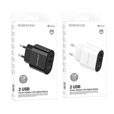 Cốc Sạc Nhanh Borofone BA63A 12W 2 Cổng USB Có LCD 2.4A