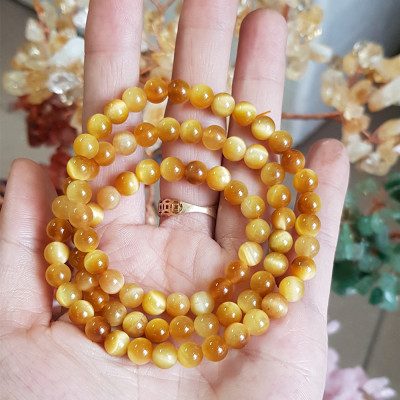 Vòng tay đá Mắt Hổ vàng tươi đồng tâm quấn 3 vòng 6ly