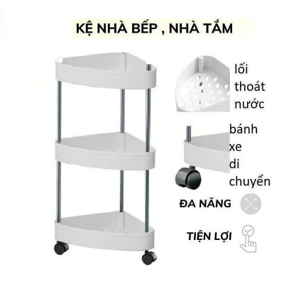 Kệ góc tường tam giác 4 tầng có bánh xe di chuyển