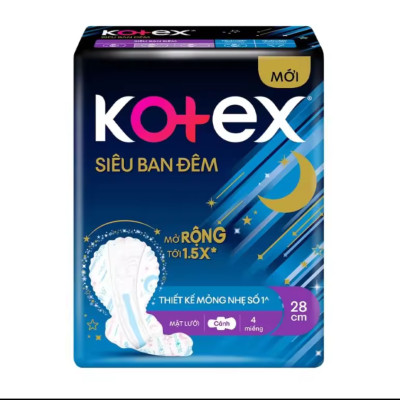 1 Gói Băng Vệ Sinh Kotex Siêu Ban Đêm 28cm - Mỗi Gói 4 Miếng -HSD luôn mới