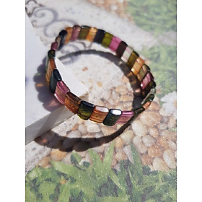 Vòng Tay Vip Đá Tourmaline Bản Khúc Chất liệu đá Tourmaline tự nhiên Vòng màu đa sắc bóng đều đẹp nữ tất cả các mệnh đeo tay may mắn tài lộc đẹp ạ