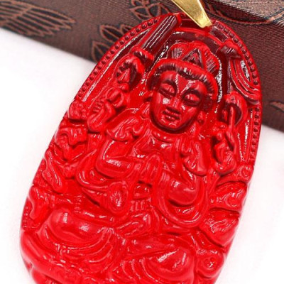 Mặt dây chuyền phật Thiên Thủ Thiên Nhãn thủy tinh đỏ size nhỏ 3.6cm MFBO8 - phật bản mệnh tuổi Tý