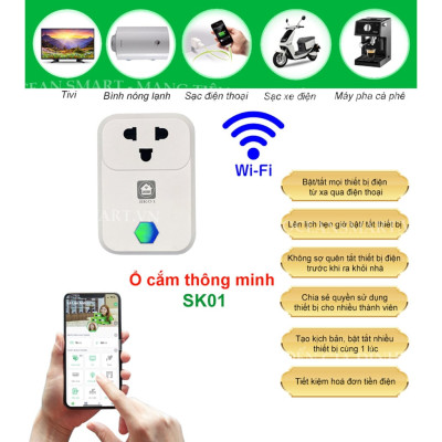 Ổ Cắm Thông Minh HUNONIC, Ổ Cắm Wifi Điều Khiển Từ Xa Qua Điện Thoại - SK01