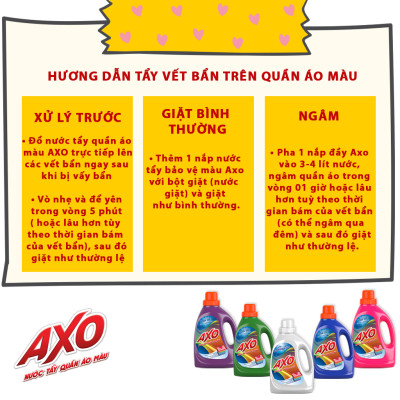 Nước tẩy quần áo màu AXO đánh bay vết bẩn chai 1,8 Lít lưu hương thơm mát