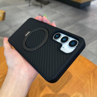 Ốp Lưng Carbon Từ Tính 360 Chống Sốc Hỗ Trợ Sạc Không Dây Cho Samsung Galaxy S25 Ultra / S25 Plus / S24 Ultra
