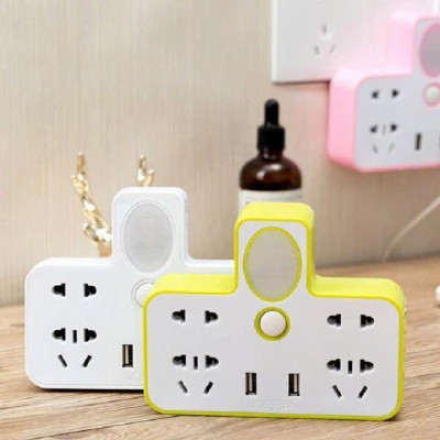 Combo 2 cái Ổ Cắm Điện Đa Năng Chữ T Siêu Tiện Dụng (4 Chấu + 2 Cổng USB) - Ổ Điện Tiện Lợi Kết Hợp Đèn Ngủ