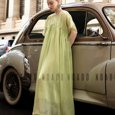 Đầm babydoll xanh đậu NGADO, Đầm suông, Đầm phom rộng, Đầm xòe, Đầm voan tơ thiết kế