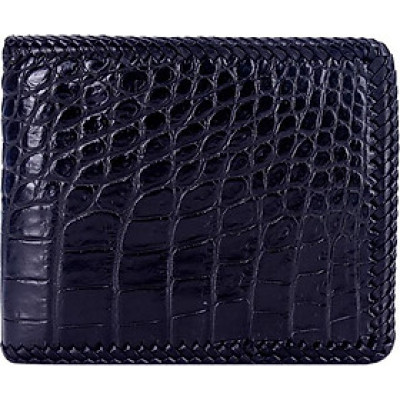 Ví Nam Da Cá Sấu Đan Viền Gai Bụng Huy Hoàng HT2254 (12.5 x 10 cm) - Đen