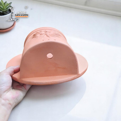 Chậu Treo Tường Đất Nung Hoa Văn Mặt Trời | Trang Trí Ban Công Treo Tường | Style Rustic | 24×24×15cm