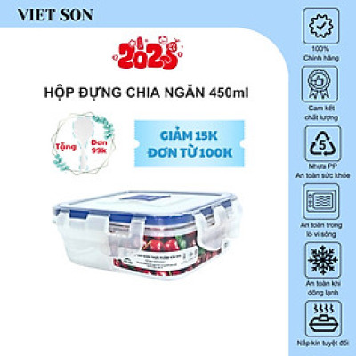 Hộp Đựng Thực Phẩm Có Vách Ngăn VIETSON 450ml Nắp Khóa 4 Cạnh Kín Hơi