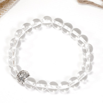 Vòng thạch anh Trắng Phối Charm Bạc (8mm)