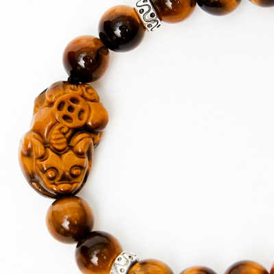 Vòng tay đá thạch anh mắt hổ vàng nâu phối tỳ hưu đá mệnh thổ, kim - Ngọc Quý Gemstones