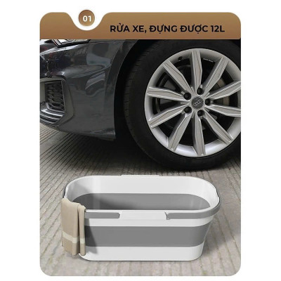 Xô Đựng Nước Gấp Gọn Đa Năng Có Bánh Xe Chậu Gấp Gọn Tiện Lợi Giặt Cây Lau Nhà Chùi Kính Dung Tích 12L
