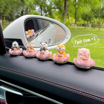 Mô Hình Thú Ngồi Thiền Đài Sen Tịnh Tâm Đáng Yêu Dùng Để Bàn, Ô Tô, Decor, Sưu Tầm, Quà Tặng