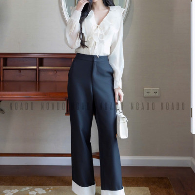 Áo sơ mi kem dài tay NGADO , áo voan tơ , áo công sở