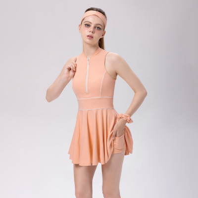 Váy Pickleball liền thân Hibi Sports D102 Kiểu dây kéo dáng xòe, kèm quần shorts và mút ngực phù hợp tennis, cầu lông