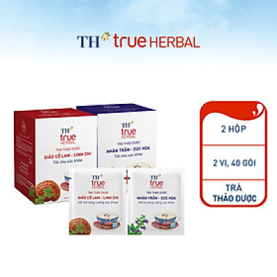 Bộ 2 hộp trà thảo dược TH true HERBAL Giảo cổ lam – Linh chi & Trà Nhân trần – Cúc hoa (40 gói)
