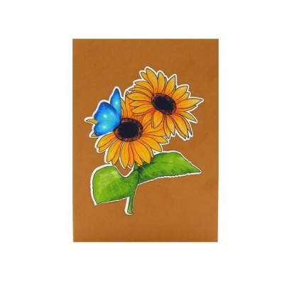 Thiệp 3D Pop Up Hoa Hướng Dương & Bướm Xanh – Thiệp Hoa Chúc Mừng, Sinh Nhật, Lãng Mạn, F30