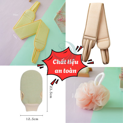 Bộ Tắm Chăm Sóc Da 3 Trong 1 – Cọ Lưng + Găng Tay + Bông Tắm