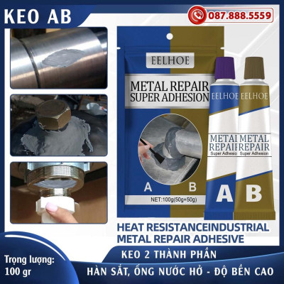 Keo AB chịu nhiệt 100gr ️FREESHIP️ keo dán sắt siêu dính - keo vá vết nứt vết thủng kim loại siêu chắc
