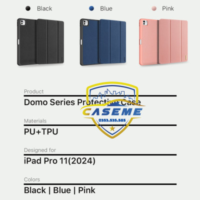 [iPad Pro M4] Bao Da Dành Cho iPad Pro 11 inch M4 2024, iPad Pro 13 inch M4 2024 Dux Ducis Domo Series Có Khe Cắm Bút - Hàng Chính Hãng 