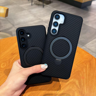 Ốp Lưng Carbon Từ Tính 360 Chống Sốc Hỗ Trợ Sạc Không Dây Cho Samsung Galaxy S25 Ultra / S25 Plus / S24 Ultra