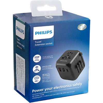 Ổ cắm điện Philips Travel Extension Socket 2USB 1Type-C PD20W SPN3351 - Hàng chính hãng