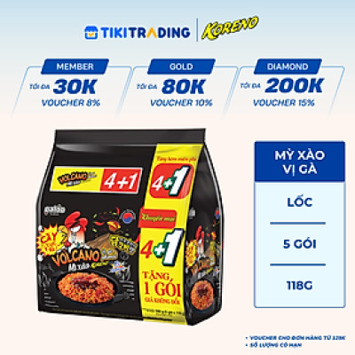 Mì Xào Vị Gà Phomai - Volcano - Koreno lốc 5 gói (590g)