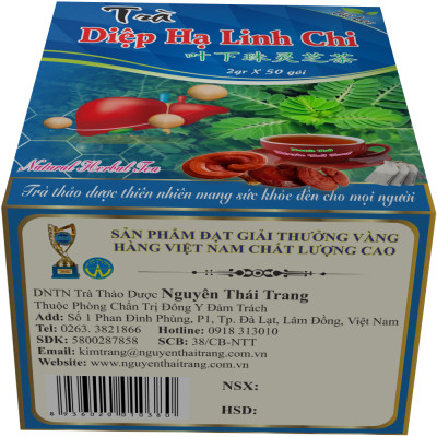Trà Diệp Hạ Linh Chi (Hộp 50 Túi Lọc x 2g) -  Hỗ Trợ Viêm Gan B , Mỡ Máu- Nguyên Thái Trang - Thảo Dược Thiên Nhiên - Tốt Cho Sức Khỏe