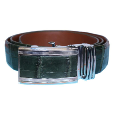 HC4827 - Dây nịt nam da cá sấu Huy Hoàng nguyên con bụng 4P màu xanh rêu