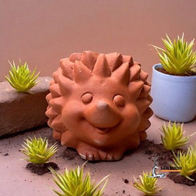 Chậu Gốm Đất Nung Mini Hình Con Nhím - Chậu Trồng Sen Đá Hình Con Vật Dễ Thương