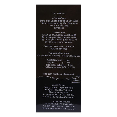 Cà Phê Hòa Tan Sữa Vị Đậm 3 Trong 1 Thu Hà (20 Gói x 20g)